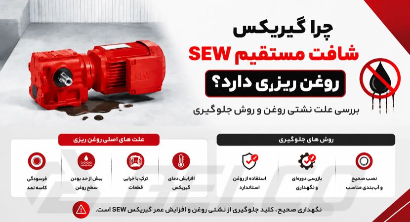 چرا گیربکس شافت مستقیم SEW روغن‌ ریزی دارد؟ بررسی علت نشتی روغن و روش جلوگیری